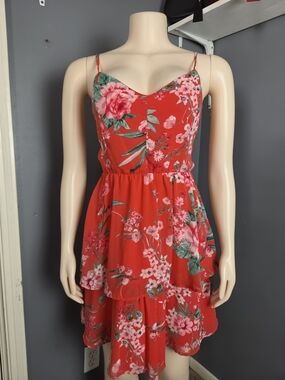 Lily Rose Red Floral Tiered Mini Dress